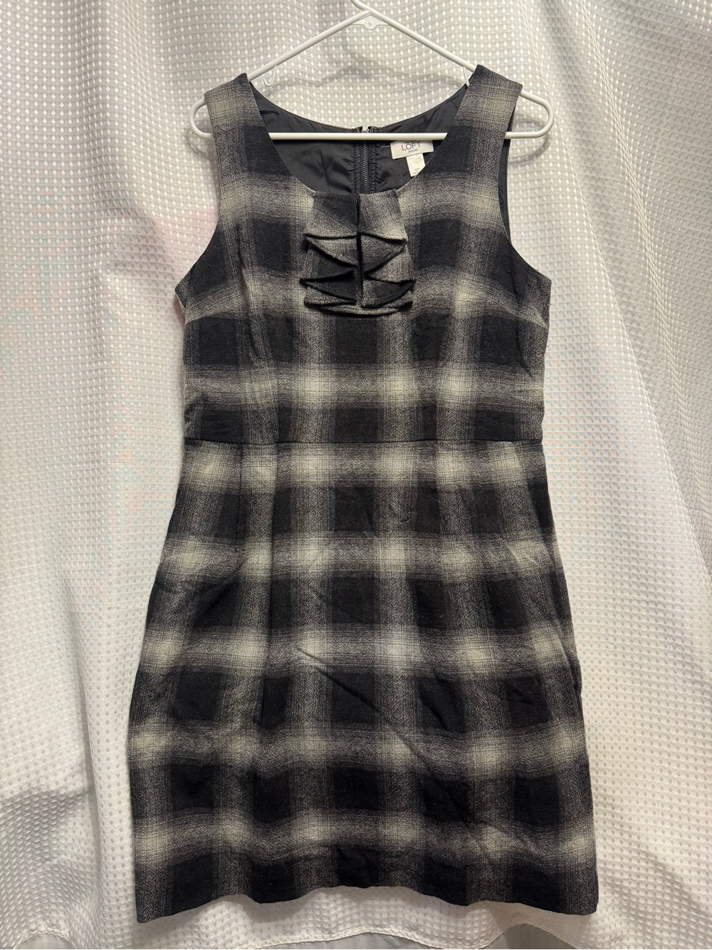 LOFT Black and Gray Plaid Sleeveless Sheath Dress